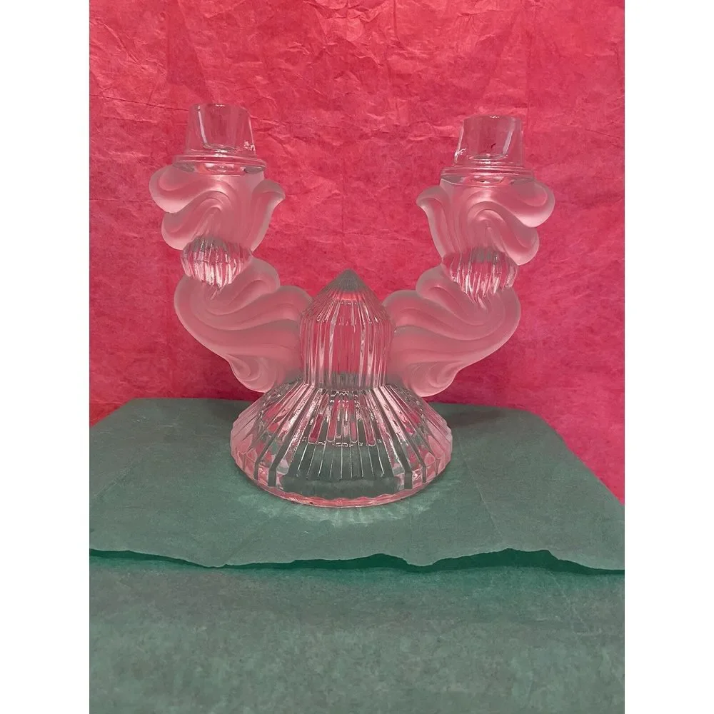 Malverne‎ Bohemian 2-Light Frosted Candlestick Holder Libochovice Czech Pristine
